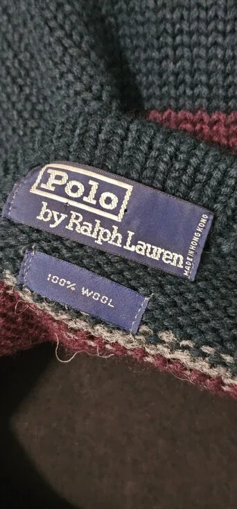 Vintage Polo Ralph Lauren Sweater Wool Handknit Colorblock Crewneck Large 90s